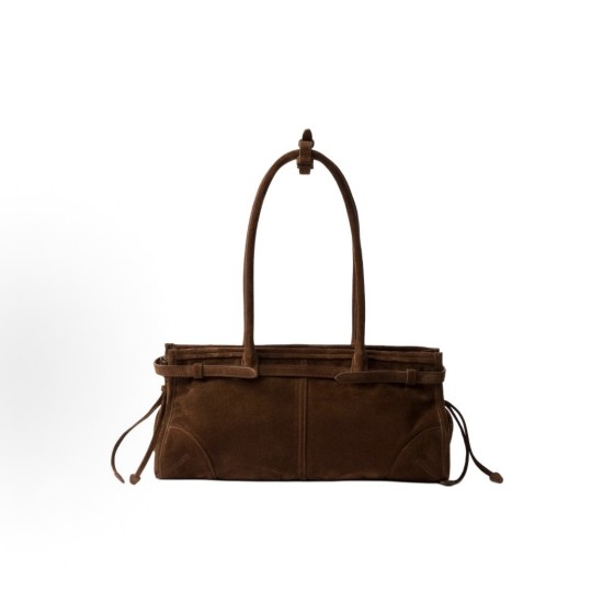 PRADA普拉达 Bonnie soft lux 系列  单肩⼿提 包 中号 ⼥款 可可棕